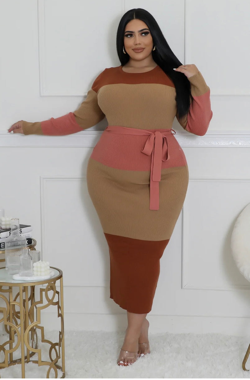 Mauve & Nutmeg Sweater Dress