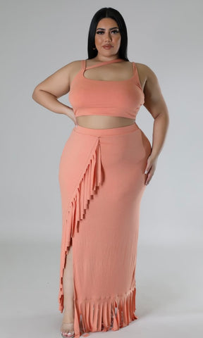 Azalea Fringe Skirt Set (Apricot)