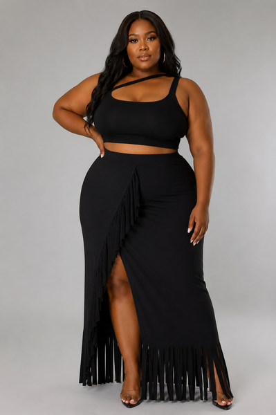 Azalea Fringe Skirt Set (Black)