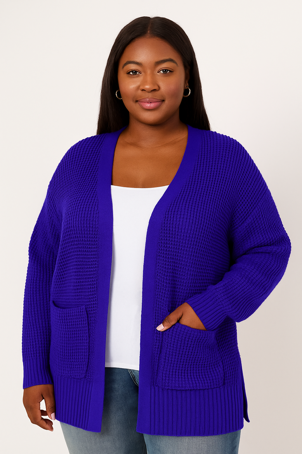 Blue Waffle Knit Cardigan