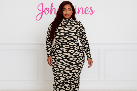 Harvesting Honey Dress - with natural arm positioning and pink Johntines Boutique sign