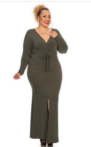 Kayla Olive Split Dress - JohntinesBoutique.com