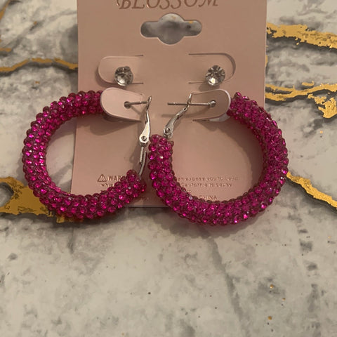 Small pink bling hoops
