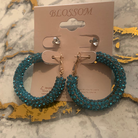 Small blue bling hoops